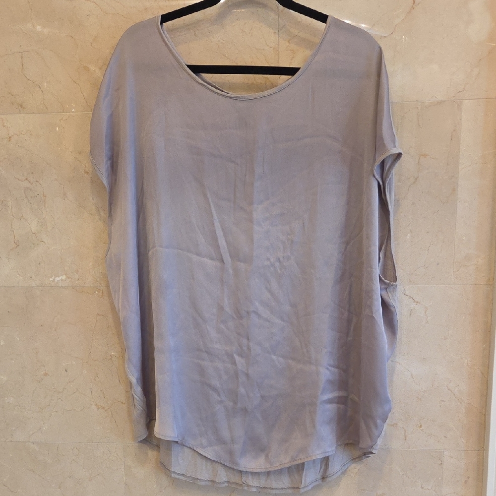 WOMEN'S H&M GREY SILK & COTTON OVERSIZED SHIRT TOP SZ M $25